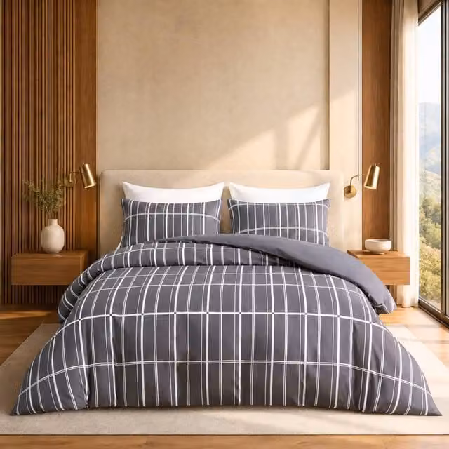 Pamposh Reversible Microfibre Duvet Cover and Pillowcase Set in Charcoal Grey, 200 x 200 cm