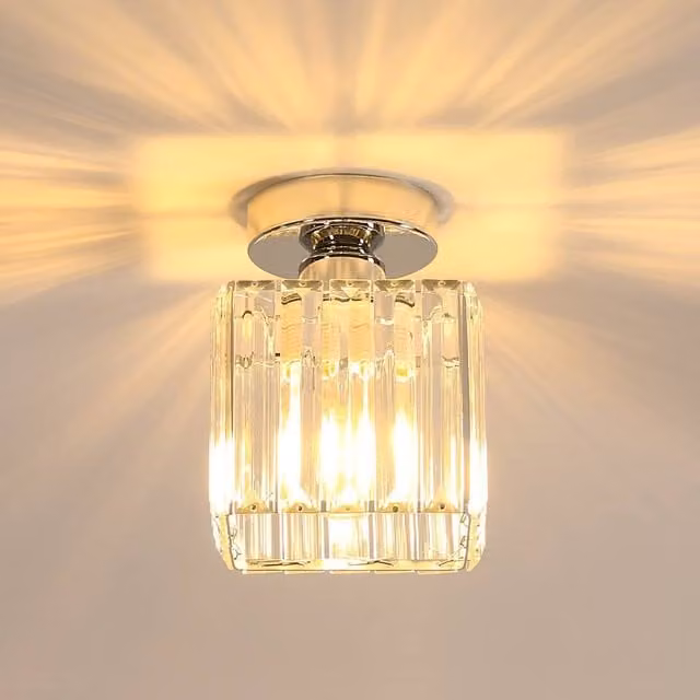 Pheashine Chrome Square Crystal Flush Ceiling Light in Silver, E27 – 1