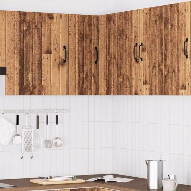 Berkfield Home Lucca Wall Corner Kitchen Cabinet in Brown Old Wood, W/D/H: 57.0 x 30.0 x 60.0 cm