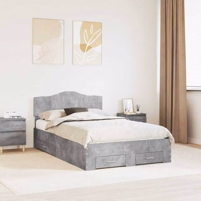 Berkfield Home Modern Bed Frame in Grey Engineered Wood W/D/H: 120 x 190 cm