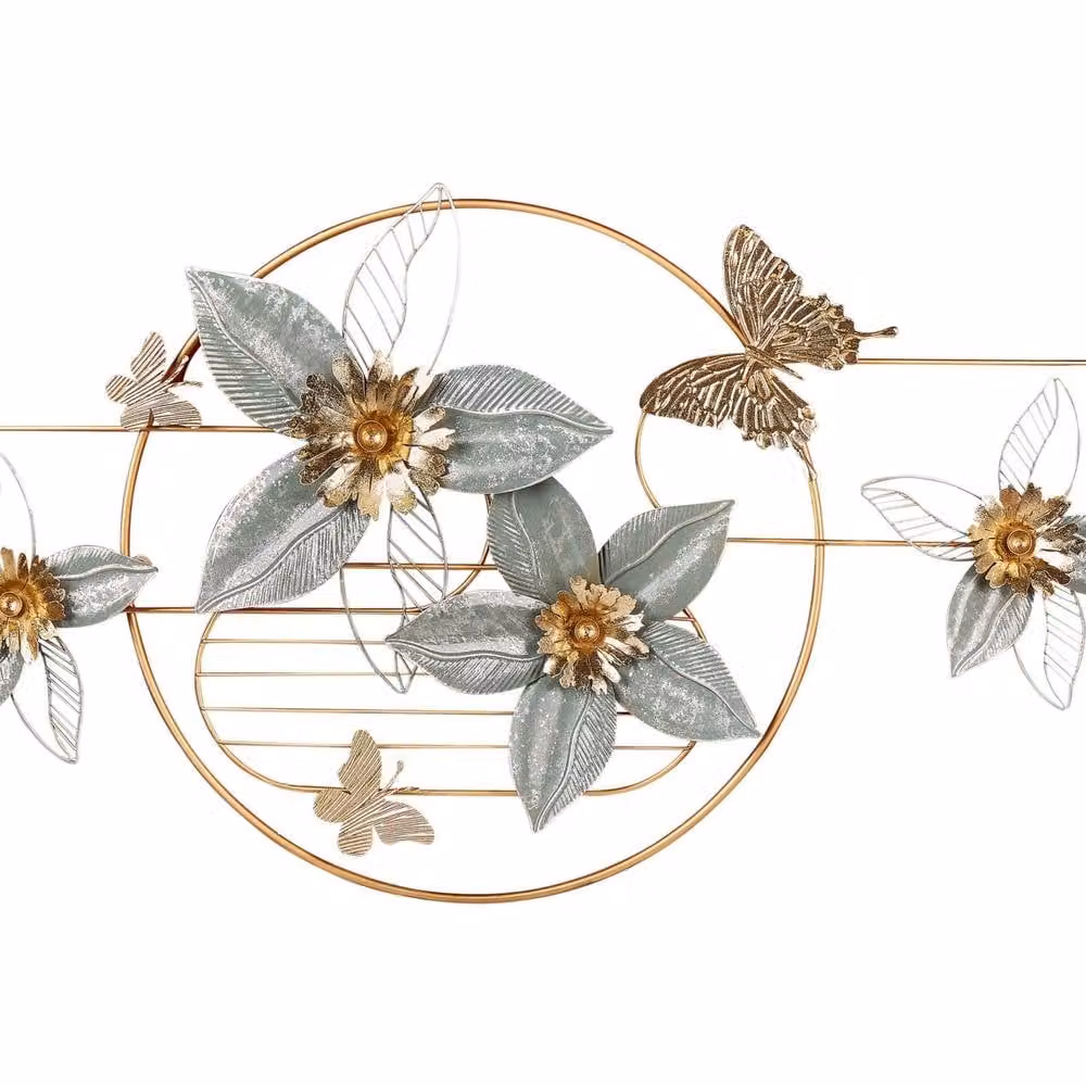 Wyld and Coco Gold Metal Floral and Butterfly Wall Art, W/H: 117 x 59 cm – 2