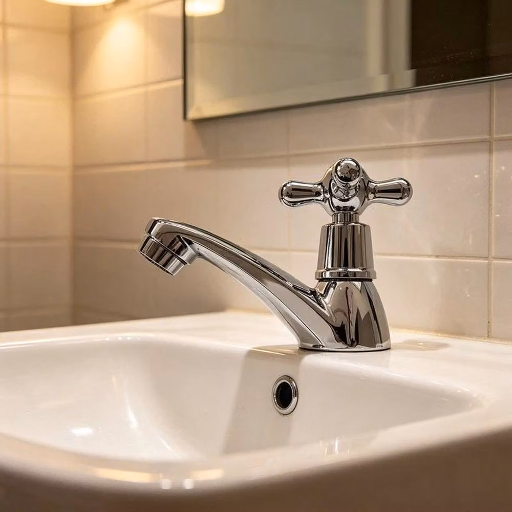 Hinsinc Traditional Hot and Cold Twin Bathroom Basin Taps in Metallic Silver – 2