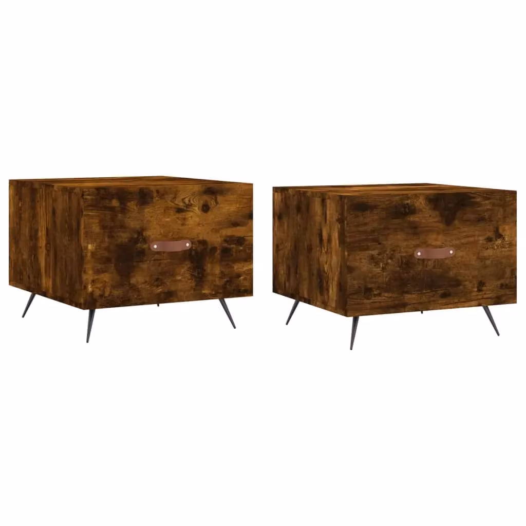 Berkfield Home Set of 2 Smoked Oak Coffee Tables in Brown, W/D/H: 50 x 50 x 40 cm – 2