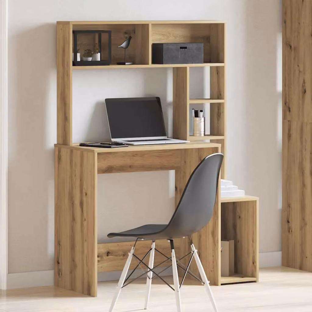 Berkfield Home Computer Desk with Shelves in Artisan Oak Brown, W/D/H: 100 x 45 x 140 cm – 3