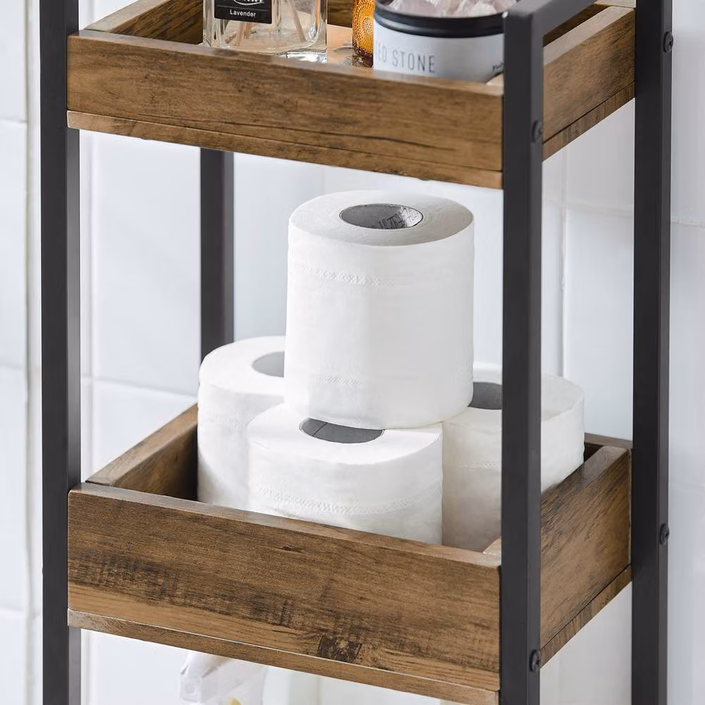 SoBuy 3-Tier Space-Saver Storage Rack Bathroom Organiser in Brown, W: 28.0 cm, D: 20.0 cm, H: 74.0 cm – 4