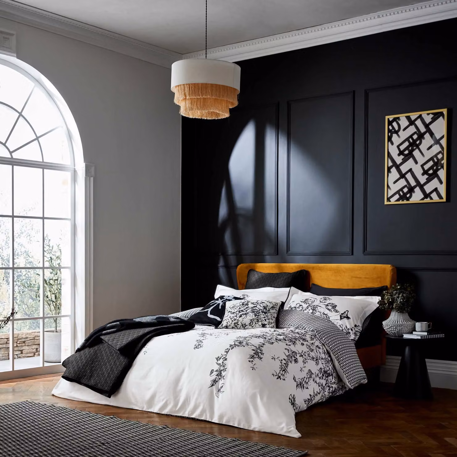 Ted Baker Elegance Floral Border Double Duvet Cover and Pillowcase Set, Black and White Jacquard Cotton, W: 140 cm, H: 200 cm – 2