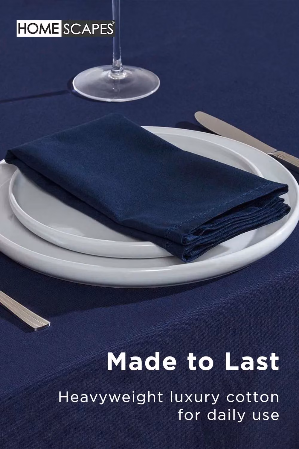 Homescapes Plain Round Cotton Tablecloth in Navy Blue, Diameter: 178 cm – 4