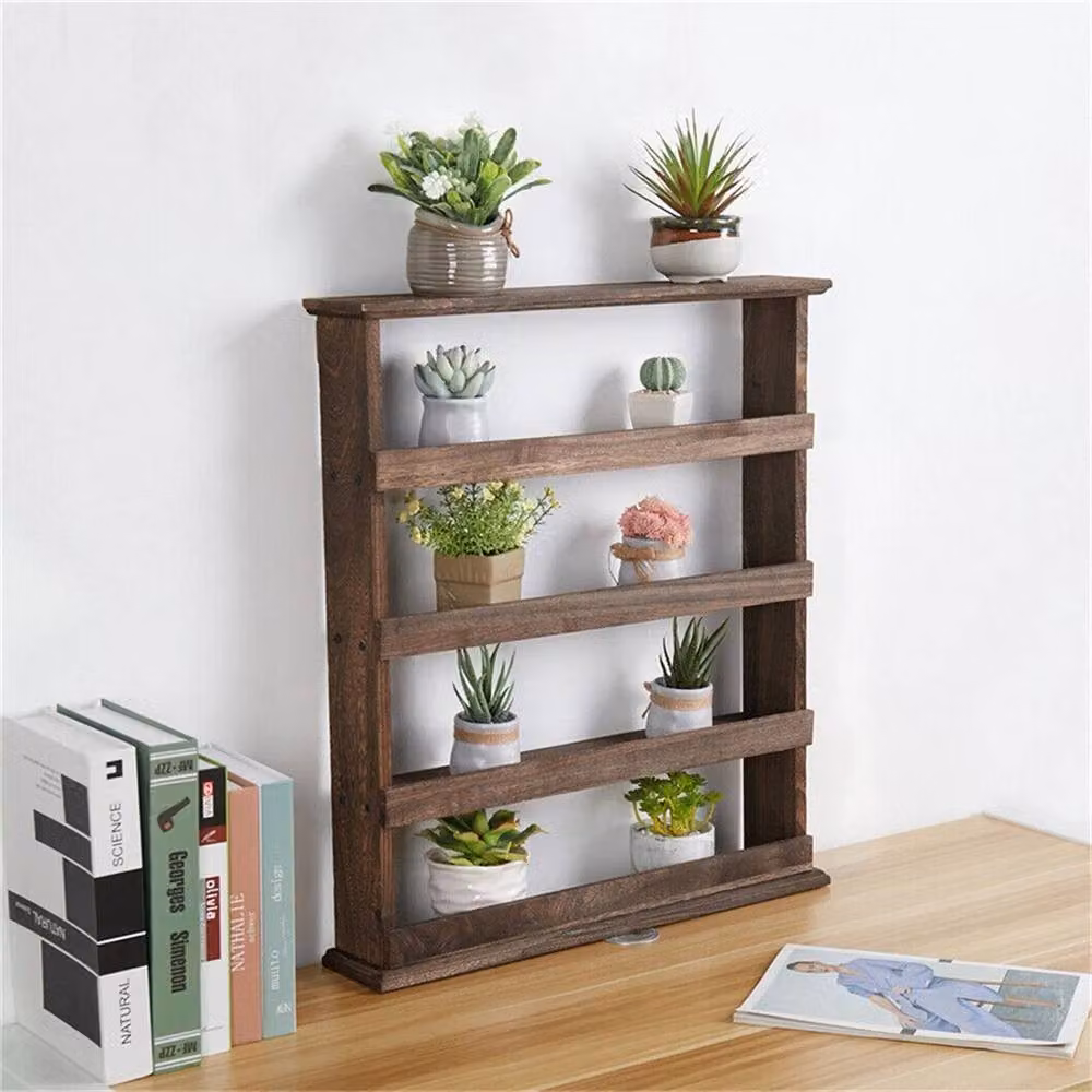 NESTLUNE 4-Tier Wall Mounted Rustic Wood Spice Holder in Brown, W: 100 cm, D: 15 cm, H: 60 cm – 5