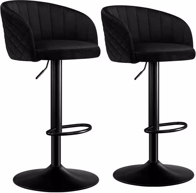 STOOLINK Set of 2 Modern Black Velvet Swivel Bar Stools with Arms and Backs