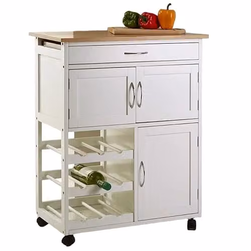 Orsina White and Bamboo Top Kitchen Trolley with Double Doors, W/D/H: 84 x 67 x 37 cm – 1
