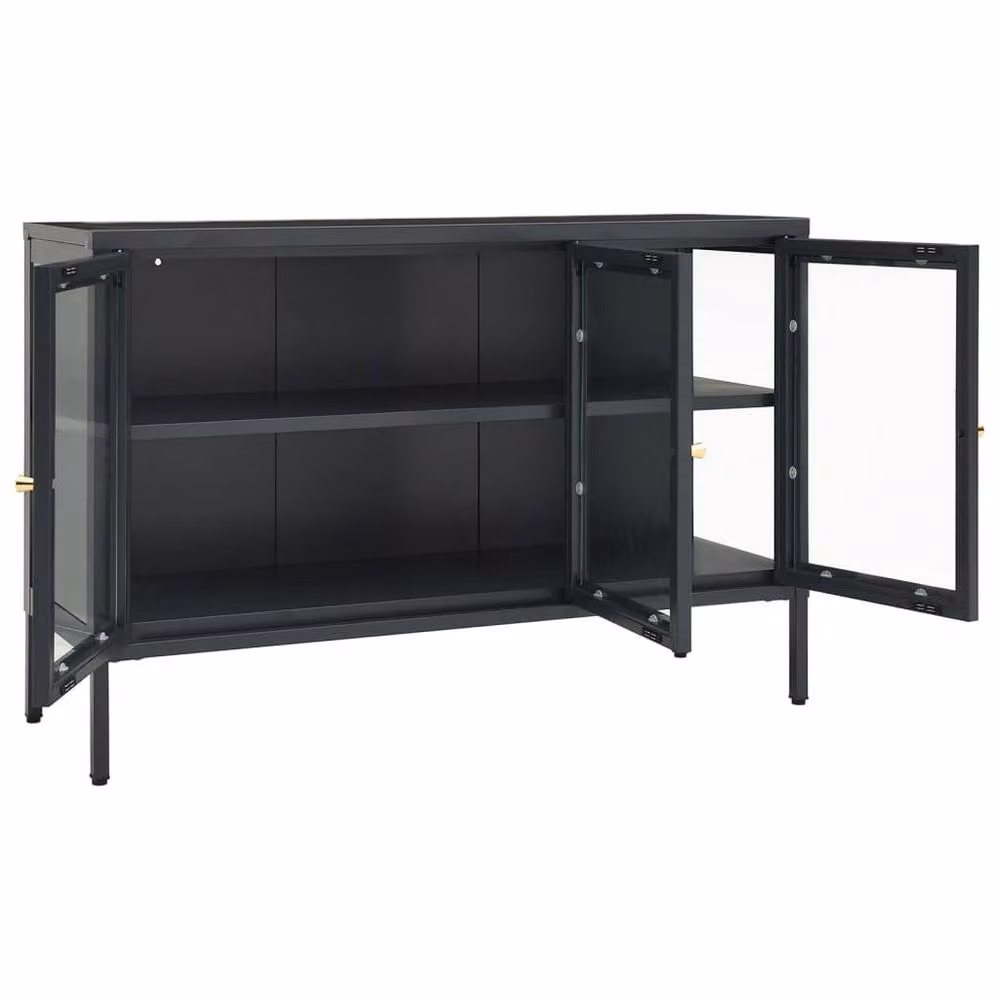 Berkfield Home Anthracite Sideboard in Black Steel and Glass, W/D/H: 105 x 35 x 70 cm – 4