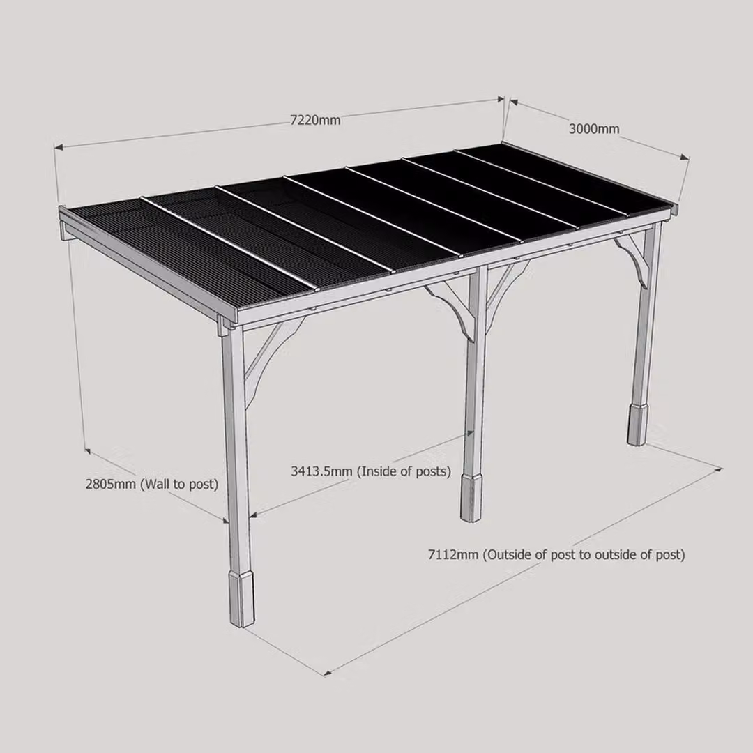Rutland County Garden Furniture Ltd Lean-to Carport with Polycarbonate Roof and Wood Frame, Rustic Brown, W: 722 cm, D: 300 cm, H: 270 cm – 3
