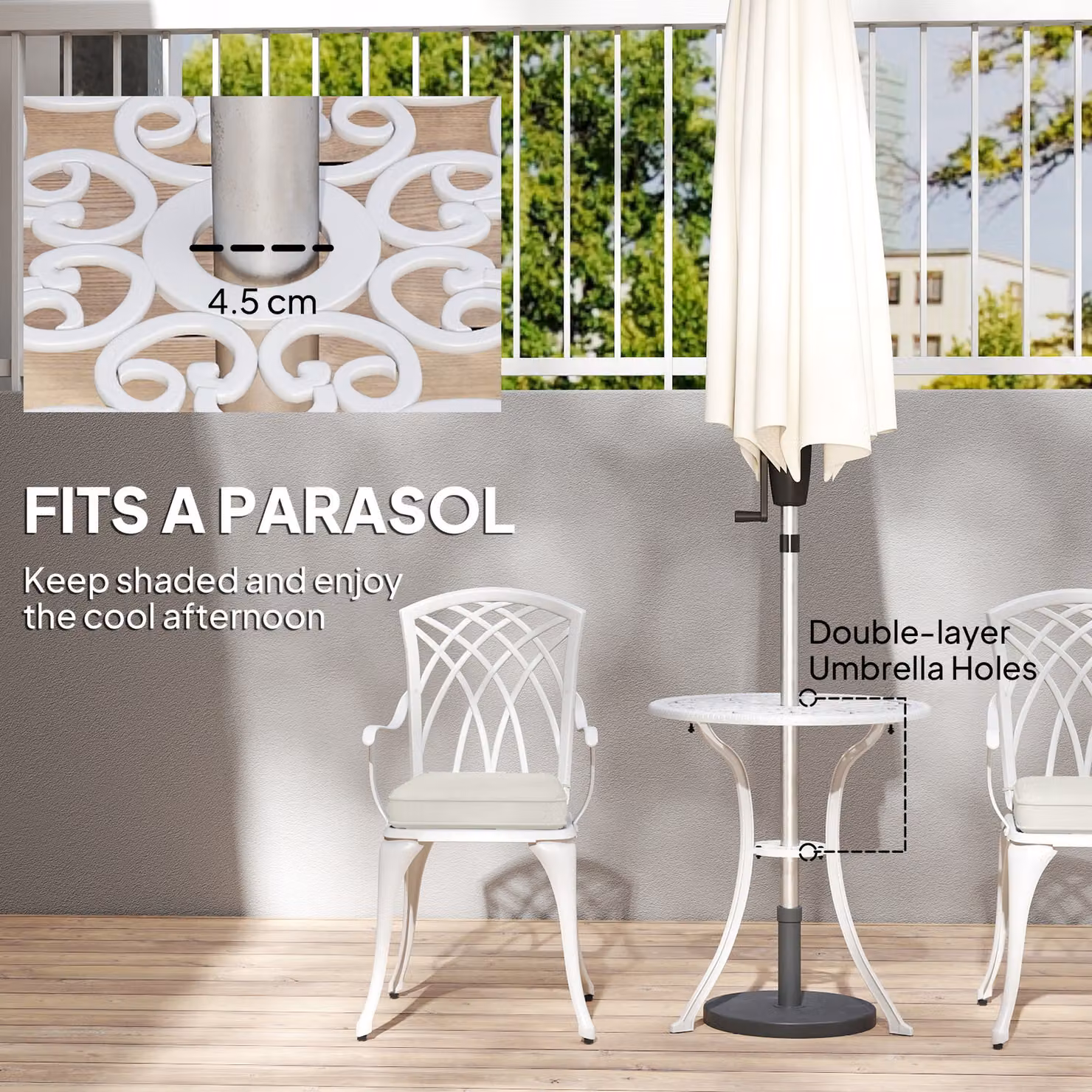 Outsunny Three-Piece Cast Aluminium Bistro Set in White – 3