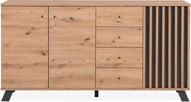 CALICOSY LUBLIN Modern 3-Door 4-Drawer Sideboard in Artisan Oak Finish, Light Brown