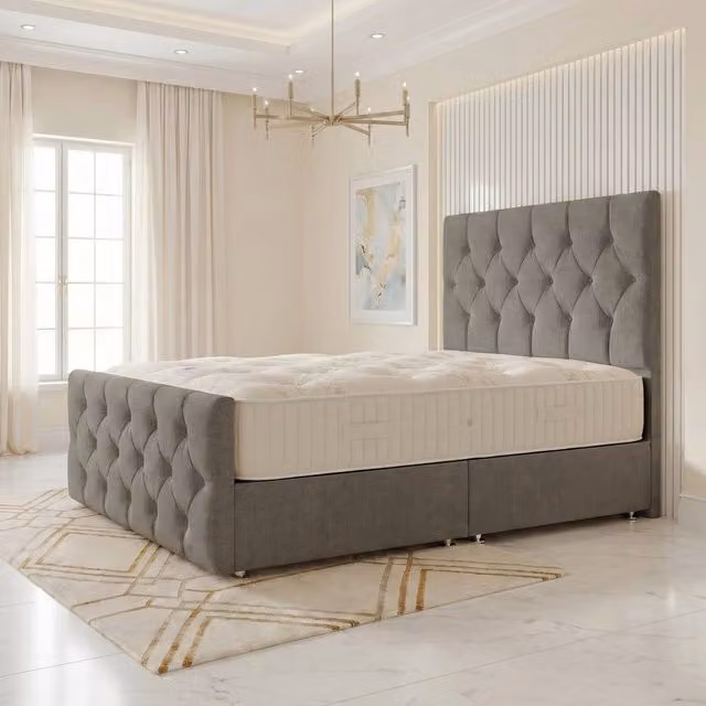 Somnior Ziggy Linen Divan Bed in Silver, Double Size, W/D/H: 140 x 200 x 28 cm