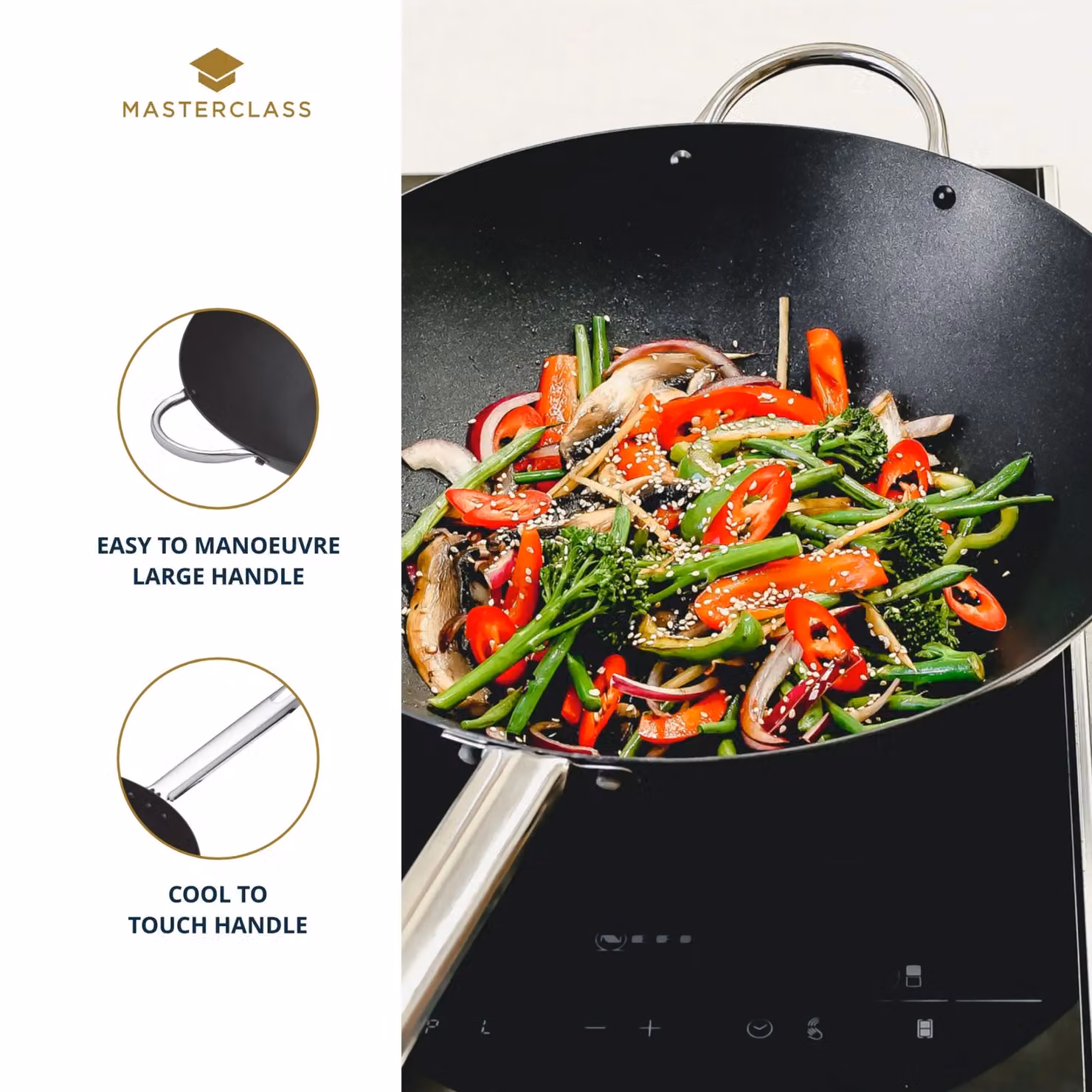 MasterClass Non-Stick Carbon Steel Wok, 35.5 cm, Black – 7