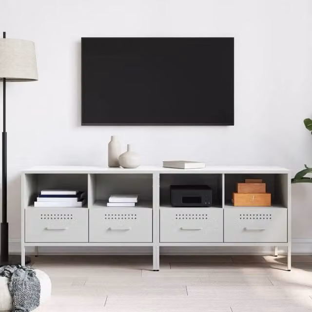 Berkfield Home Set of 2 Modern White Metal TV Cabinets, W/D/H: 68 x 39 x 50.5 cm – 1