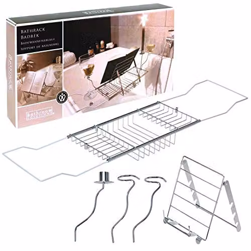 Burwells Expandable Chrome Bath Rack Organiser and Overbath Tidy in Silver Rustproof Metal – 1