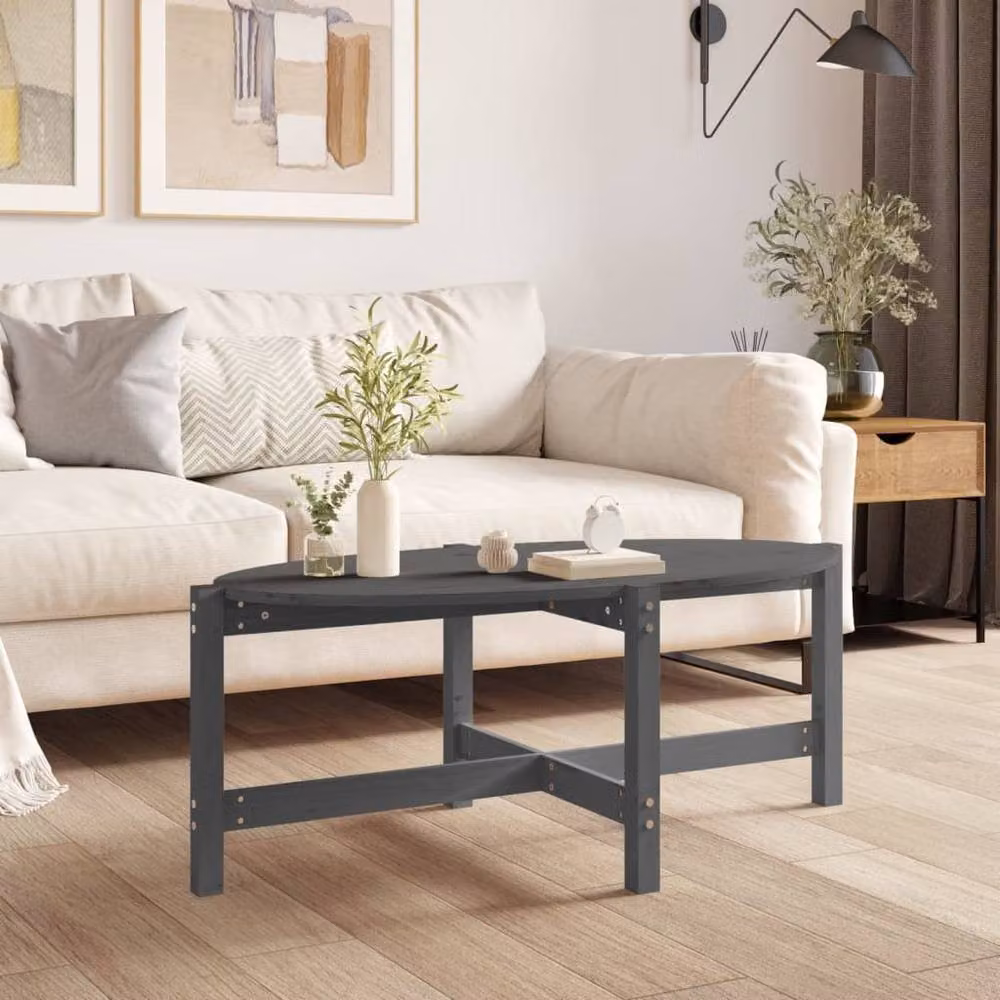 Berkfield Home Grey Rustic Solid Pine Coffee Table W: 118 cm, D: 63 cm, H: 45 cm – 2