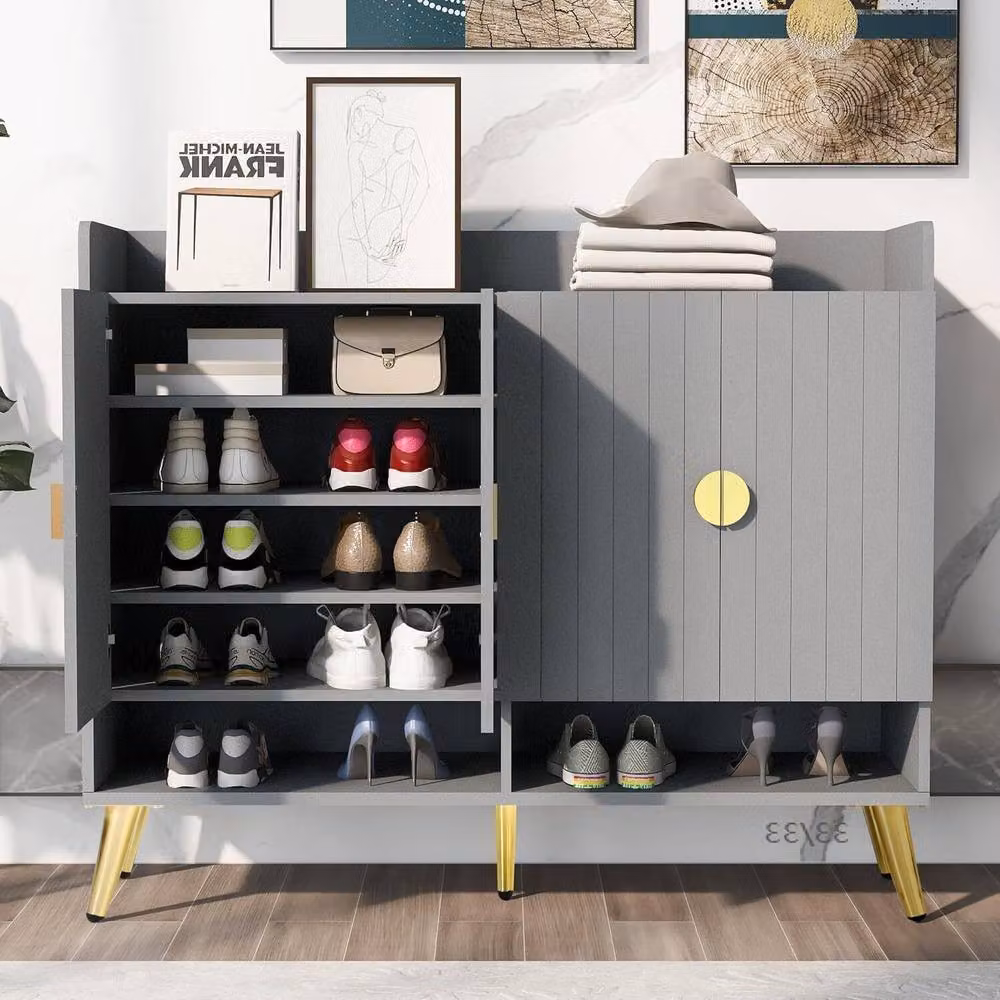 Hygrad Built to Survive Modern Wooden Shoe Storage Cabinet in Grey with 2 Hinged Doors and Internal Shelves, W/D/H: 120 x 35 x 100 cm – 2