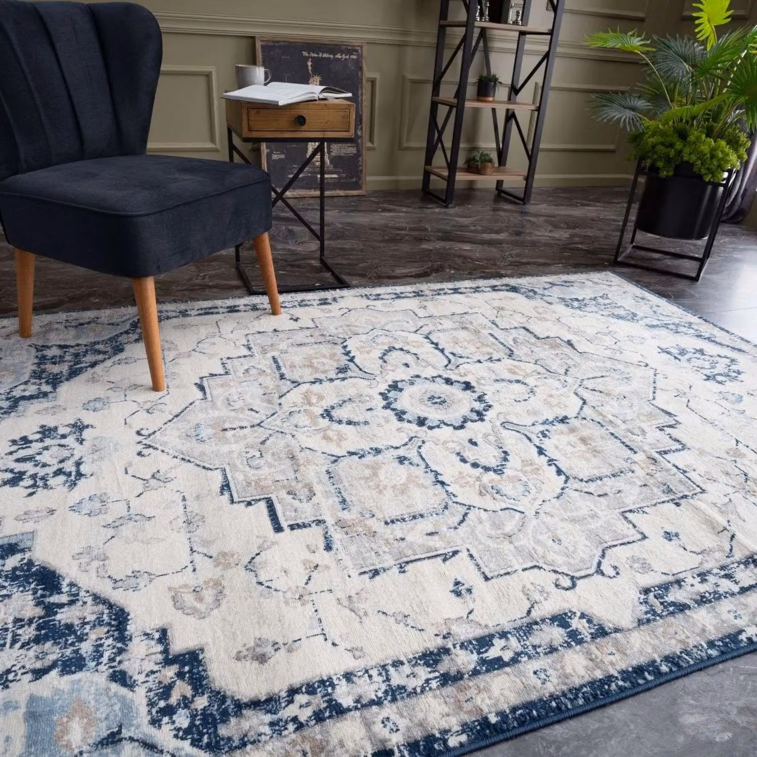 THE RUGS Montana Medallion Area Rug in Navy and Cream, W: 80 cm, L: 150 cm – 2