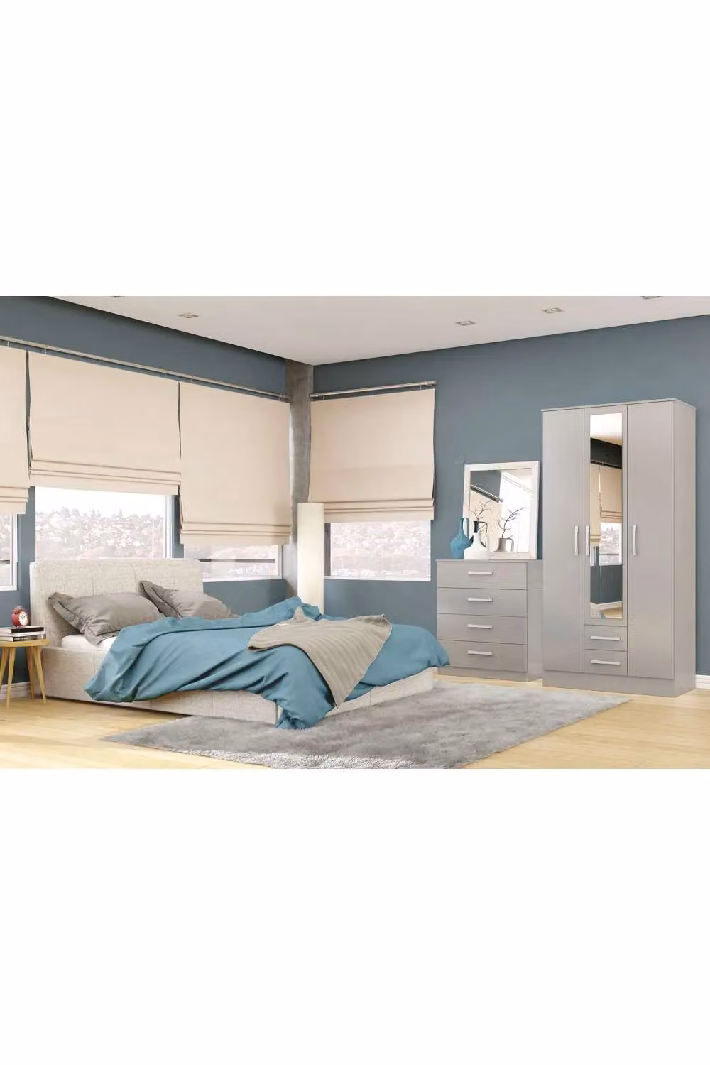 Birlea Lynx Grey High Gloss 3 Door 2 Drawer Mirrored Triple Wardrobe – 2