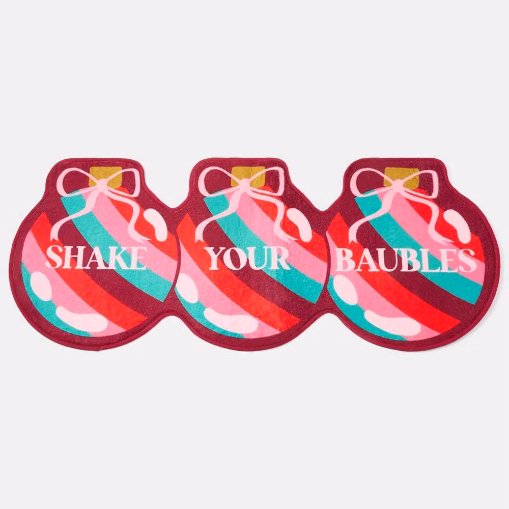OHS Shake Your Baubles Novelty Christmas Non-Slip Bath Mat, Multicolour Oval Graphic Design – 2