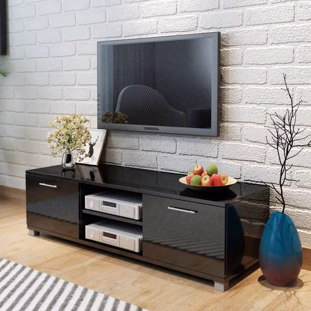 Berkfield Home Modern High-Gloss Black TV Cabinet W/D/H: 120 x 40.3 x 34.7 cm – 2