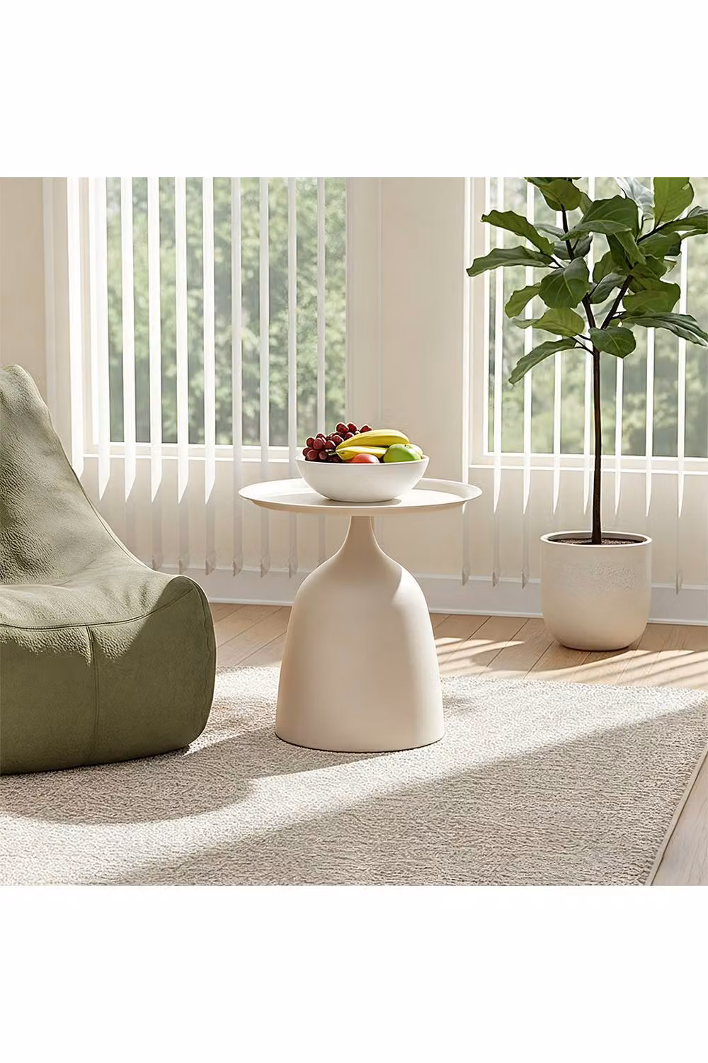 Living and Home Modern Minimalist Round Metal Side Table in White – 2