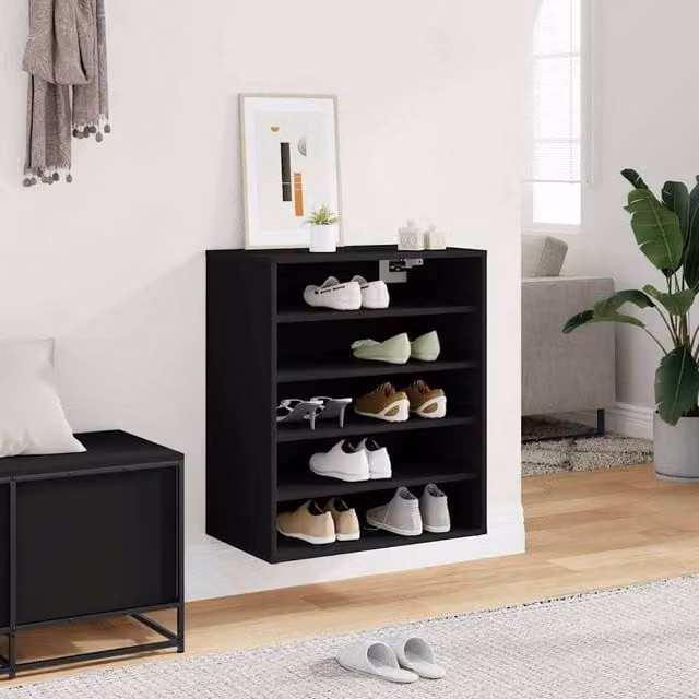 Berkfield Home Modern Black Shoe Cabinet with Internal Flat Shelves, W/D/H: 60 x 35 x 70 cm