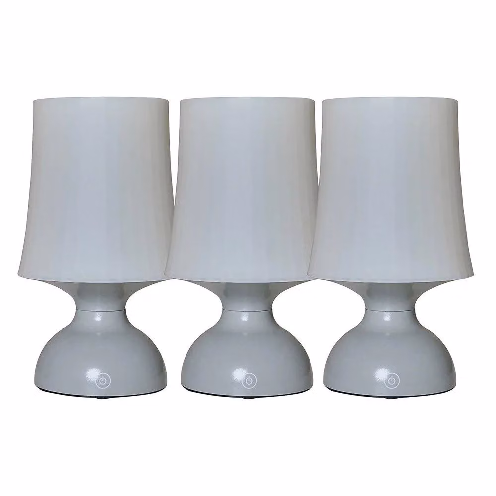 ValueLights Set of 3 Wireless LED Grey Touch Table Lamps with White Cone Shades – 2