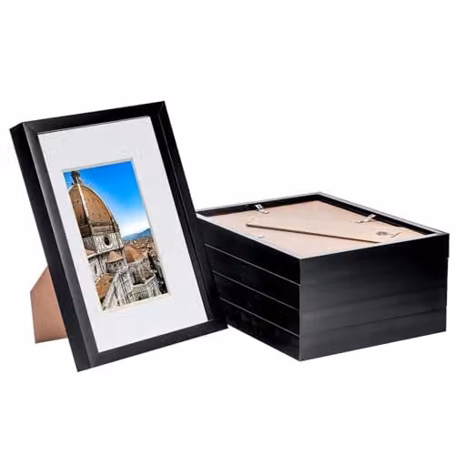 Nicola Spring Pack of 5 Black Rectangular 3D Shadow Box Frames with Grey A5 Mounts for A4 Display – 1