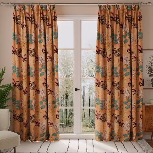 Linda Barker Cloud Tree Velvet Print Made to Measure Fabric Panel Curtain in Peach