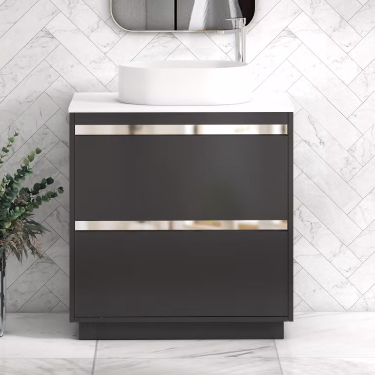 Royal Bathrooms Orion 800mm Matt Obsidian Black Floor Standing 2 Drawer Vanity Unit with Plain White Countertop and Peak Basin