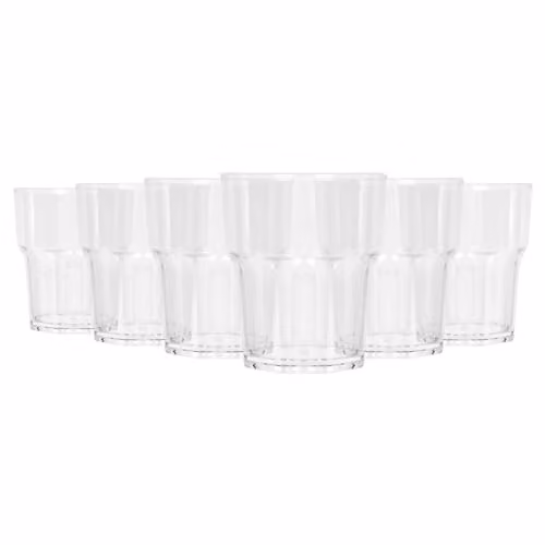 Argon Tableware Reusable Plastic Geometric Tumbler Glasses, 260ml, Pack of 6, Transparent