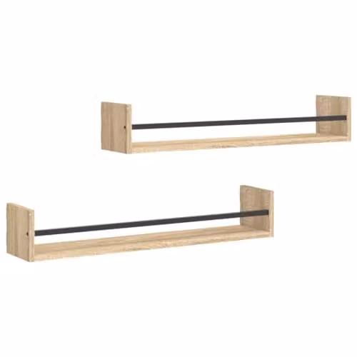 vidaXL Set of 2 Wall Shelves with Hanging Rods in Sonoma Oak, W: 80 cm, D: 16 cm, H: 14 cm