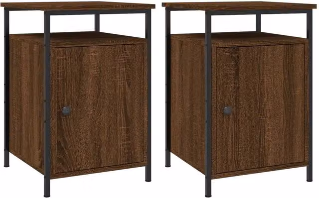 Berkfield Home Set of 2 Bedside Cabinets in Brown Oak, W/D/H: 40 x 42 x 60 cm