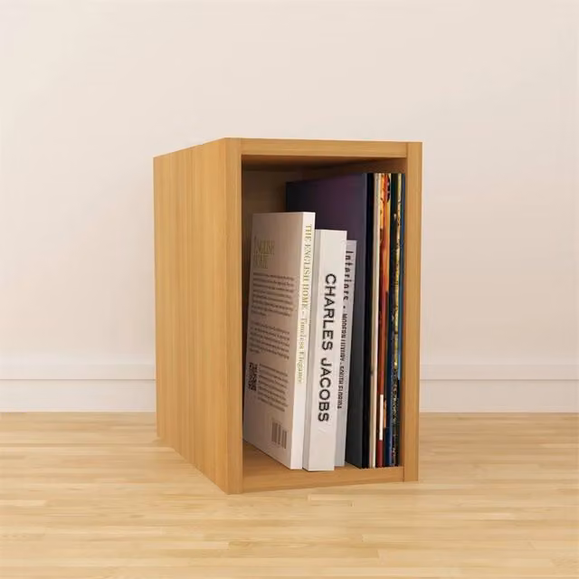 Charles Jacobs Oak Vinyl LP Storage Cube Rack in Brown, W/D/H: 35.6 x 34.0 x 30.0 cm
