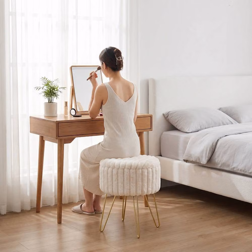 GAVENO CAVAILIA Ribbed Bouclé Round Storage Stool with Hairpin Legs in Beige and Brown – 2