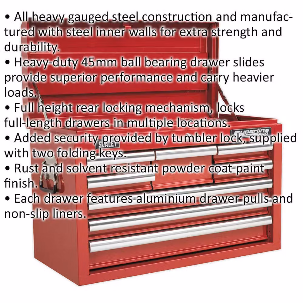 Loops Red 8 Drawer Lockable Tool Chest Storage Unit Cabinet W: 66.0 cm, D: 31.5 cm, H: 43.0 cm – 2