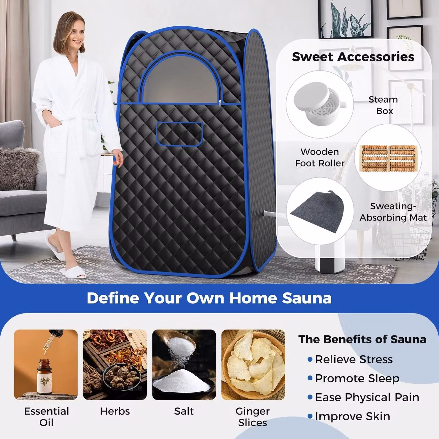 Gymax Portable Full Body Steam Sauna Tent with 3L Steam Generator in Black – 10