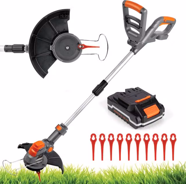 Terratek Rechargeable Cordless Grass Strimmer 20V with Quick Charger and Telescopic Handle, Grey