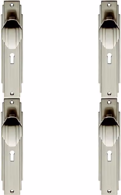 Loops 4x Pair Line Detailed Door Knob on Lock Backplate in Brushed Silver, W/D/H: 20.5 x 4.5 cm