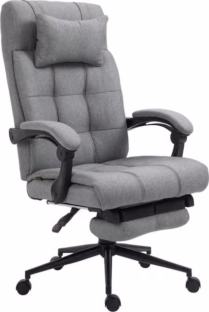 Vinsetto Ergonomic High-Back Office Chair with Adjustable Headrest, Footrest and Movable Wheels, Cat Scratch Resistant, Light Grey – 1