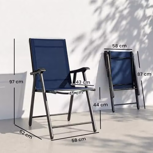Outsunny Set of 4 Folding Garden Chairs with High Back in Blue – 3