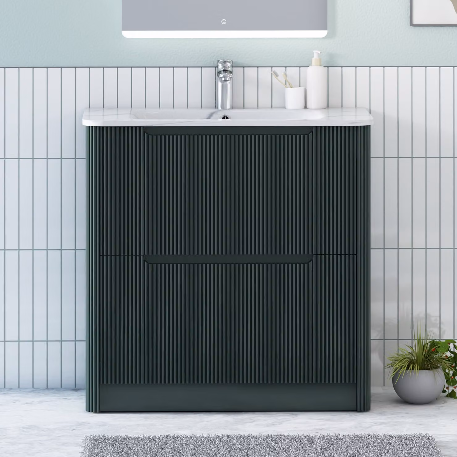 Royal Bathrooms Avenza 800mm Moss Green Floor Standing 2 Drawer Vanity Unit with Carrara White Basin