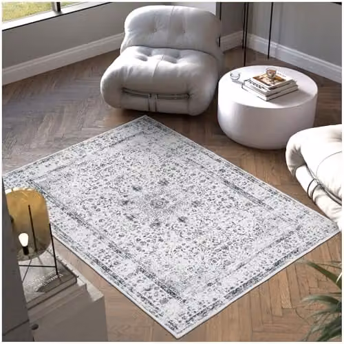 tectake Vintage Oriental Pattern Washable Rug with Non-Slip Base, Grey, Blue and Black, W/D: 120 x 170 cm – 1