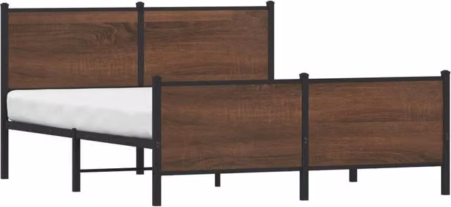 Berkfield Home Metal and Wood Bed Frame in Brown Oak, W/D/H: 160 x 200 cm