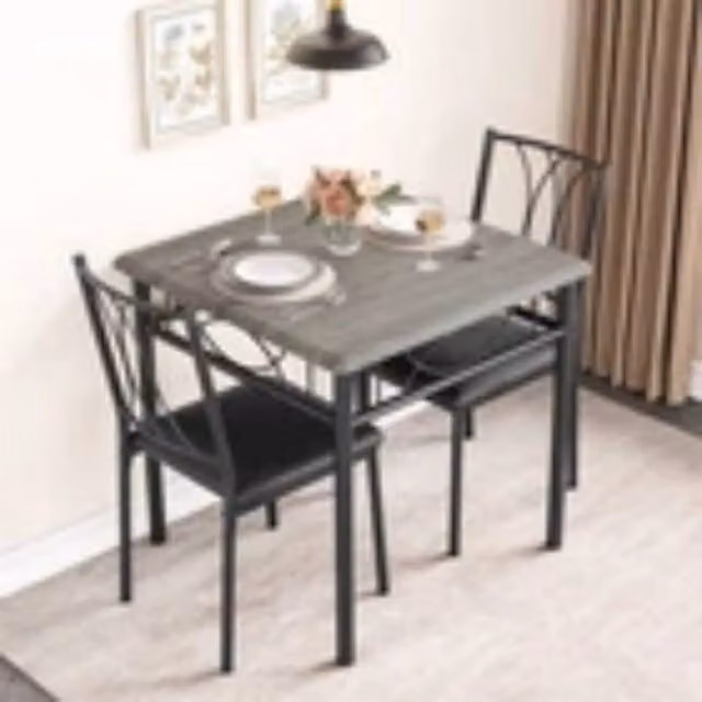 Kelvenix 3 Piece Modern Square Dining Table and Chairs Set in Grey – 1