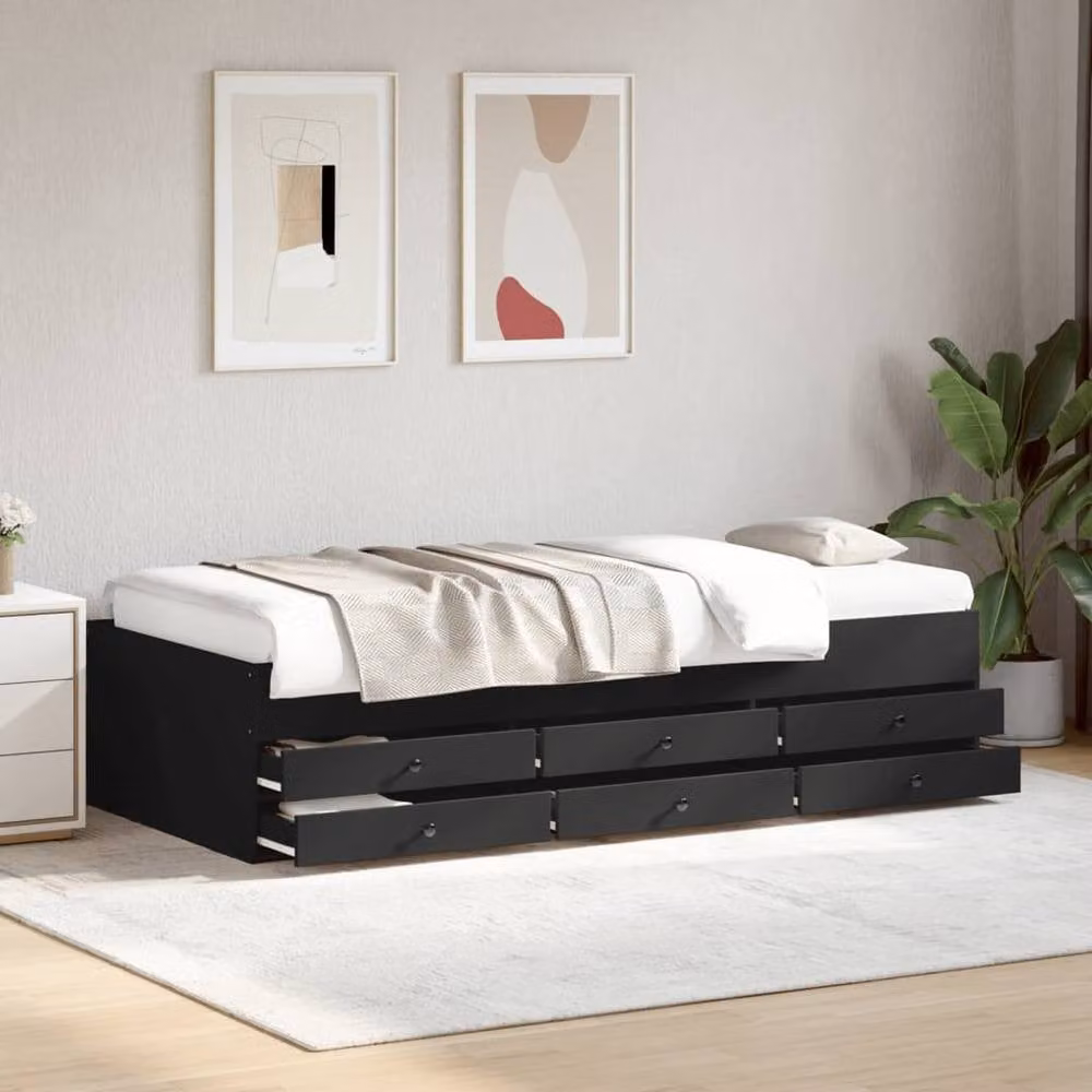 Berkfield Home Small Single Daybed with Drawers in Black, W: 75 cm, L: 190 cm – 2